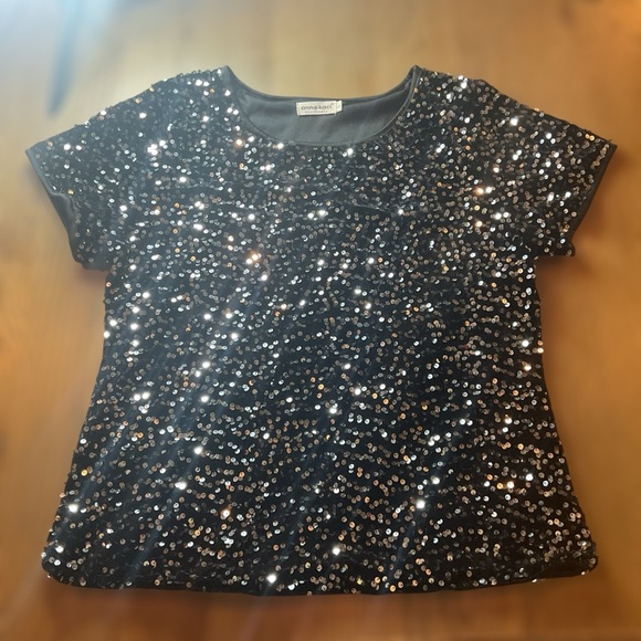 Anna-Kaci Sparkle & Shine Black Sequin Short Sleeve Top Large EUC - Picture 8 of 12